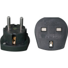 Plastic black plug adapter UK to European Schuko plug, in plastic 5x5x4,7cm