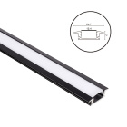 Black aluminium profile with tabs for LED strip with opaline diffuser (to be recessed) W.24.7xH.7mm