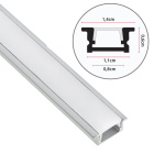 Straight aluminium profile with tabs for LED strip w/opaline diffuser (to be recessed) W.14xH.6,45mm
