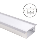 Aluminium profile with tabs for LED strip with opaline diffuser (to be recessed) W.55xH.20mm
