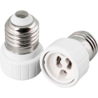 Plastic white plug adapter E27 bulb to GU10 bulb, in plastic 5x5x4,7cm