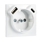 Cover Plate for Earth Socket Schuko + USB Type A and Type C in white
