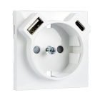 Tapa para Base Schuko + USB Tipo A y Tipo C en blanco