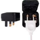 Black plug adapter European to UK, 3A fuse, in polypropylene (PP)