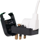 Black plug adapter European to UK with ground wire, 3A fuse, in polypropylene (PP)