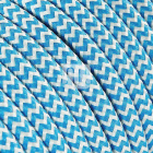 Flexible round fabric covered electrical cable H03VV-F 3x0,75 D.6.4mm white turquoise TO109