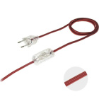 Extensão eléctrica 2,0m fio 2x0,75mm² vermelho, ficha EU 2P e interruptor de mão transparentes