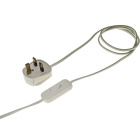 Conexión 2,0m con cable 2x0,75mm² blanco, clavija inglesa (UK) blanca e interruptor de mano