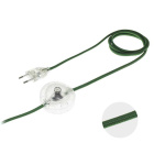 Cord-set with 3,0m green cable 2x0,75mm², transparent EU 2P non-rewirable plug and footer switch
