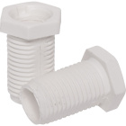 Hex-head nipple with 15mm long thread M10x1 and anti-rotation milling, in white thermoplastic resin