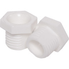 Hex-head nipple with 8mm long thread M10x1 and anti-rotation milling, in white thermoplastic resin