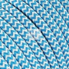 Flexible round fabric covered electrical cable H03VV-F 2x0,75 D.6.2mm white turquoise TO109