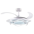 Ventilador DC ANTEA blanco, 4 aspas retráctiles, 72W LED 3000|4000|6000K, Al.35xD.108/50cm