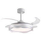 Ventilador DC ONDAS blanco, 4 aspas retráctiles, 72W LED 3000|4000|6000K, Al.35xD.108/50cm