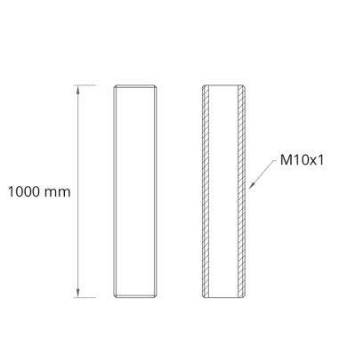 Threaded tube L.100cm M10x1, in raw iron