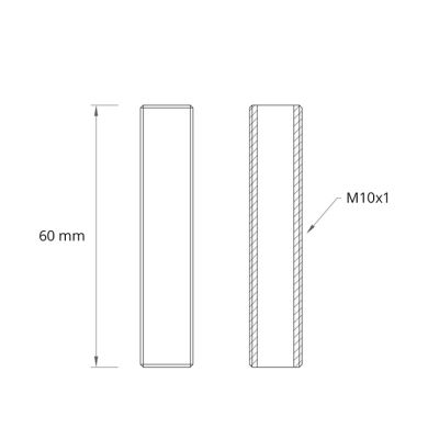Threaded tube L.6cm M10x1, in galvanized iron
