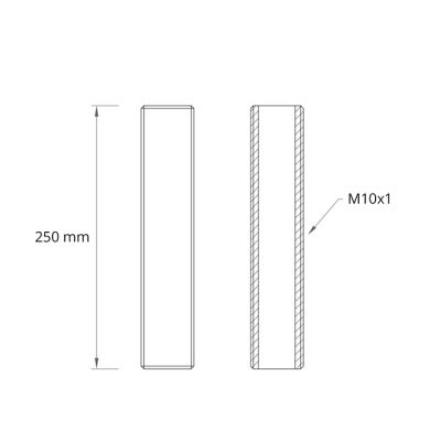 Threaded tube L.25cm M10x1, in galvanized iron