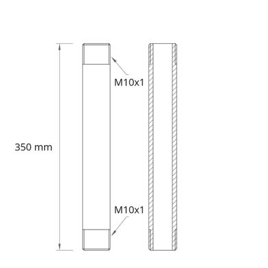 Rigid tube with threaded ends L.35cm M10x1, in chromed iron (S1G350*15X15 CRO)