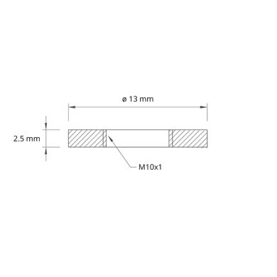 Anilha lisa M10x1 0,25xD.1,3cm, em latão (em bruto) (031G)