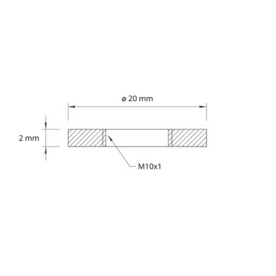 Anilha lisa D.20mmx2mm, furo roscado M10x1, em latão (em bruto) (Peça estampada) (027G)