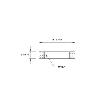 Anilha recartilhada D.13x2,5mm M10x1, em latão (em bruto) (035G)