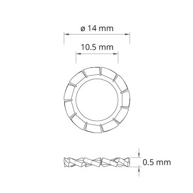 Anilha recartilhada D.14,2x0,5mm, furo 10,5mm em metal (ANILHA REC. M10)