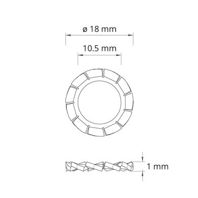 Arandela moleteada de metal D.18x0,9mm, talandro 10,5mm