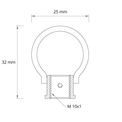 Gancho C.2,5 Alt.3,2cm com furo lateral 3mm M10x1, em ferro bruto (GS9)