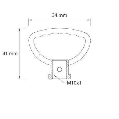 Gancho Alt.3,4xD.4,1cm furo lateral d.3mm M10x1, em latão oxidado  (GF5 OX)