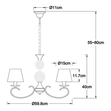 Candeeiro de tecto HONDURAS 3xE14+1x5W LED Alt.Reg.xD.59,8cm Bege/Oxidado