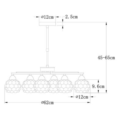Ceiling Lamp TULIPA GLASS 6xE14 H.Reg.xD.62cm Antique Brass