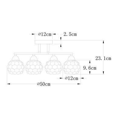 Plafond TULIPA GLASS 4xE14 H.23,1xD.50cm Antique Brass