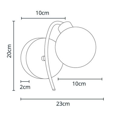 Aplique VITA 1xG9 C.10xL.23xAlt.20cm cromado com bola de vidro branca