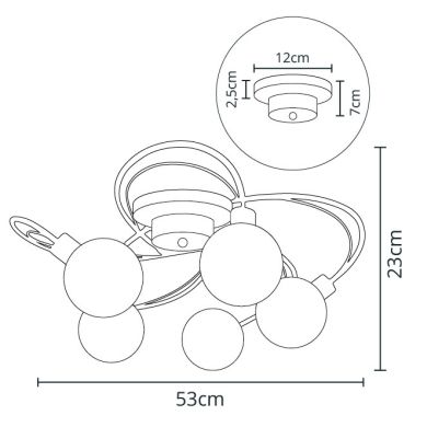 Plafond VITA 5xG9 H.23xD.53cm chrome with transparent glass balls