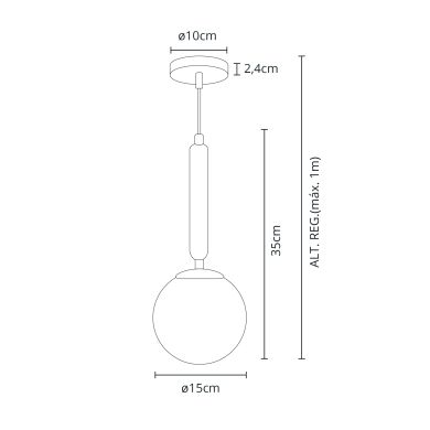 Suspensão AIMEE 1xE27 Alt.Reg.xD.15cm Preta