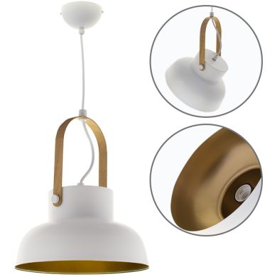 Suspensão GUIMAR 1xE27 Alt.Reg.xD.23cm branco/dourado