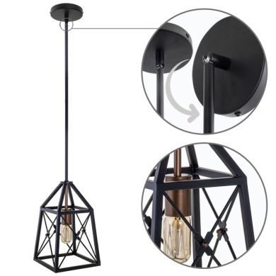 Suspensão PAVEL 1xE27 C.20xL.20xAlt.Reg.cm preto/dourado