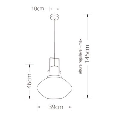 Suspensão LUMIERE 1xE27 Alt.Reg.xD.40cm preto