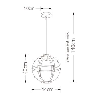 Suspensão LUMIERE 1xE27 Alt.Reg.xD.45cm preto