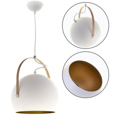 Suspensão ORIANE 1xE27 Alt.Reg.xD.25cm branco/dourado