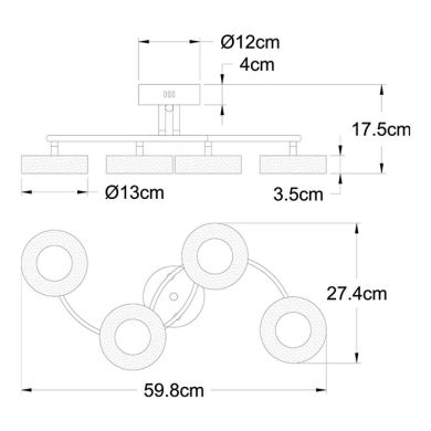 Plafond TOKIO 4x12W LED 3840lm 4000K C.59,8xL.27,4xAlt.17,5cm Cromado