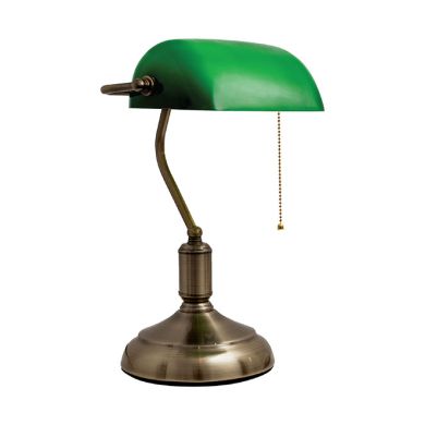 Sobremesa BANCARIO 1xE27 L.27xAn.19xAl.38cm Cuero/Verde