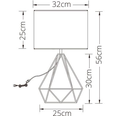 Candeeiro de mesa ABRANTES 1xE27 Alt.56,5xD.32cm Preto/Branco