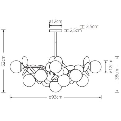 Candeeiro de tecto AKIRA 13xG9 Alt.62xD.93cm dourado/branco
