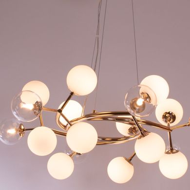 Candeeiro de tecto ANABEL 18xG9 Alt.Reg.xD.80cm dourado/branco