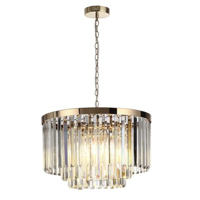Ceiling Lamp OLFUS 5xE14 H.120 (máx)xD.40cm with transparent cristals and gold plate