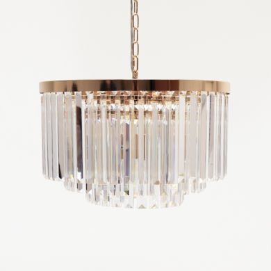 Ceiling Lamp OLFUS 5xE14 H.120 (máx)xD.40cm with transparent cristals and gold plate