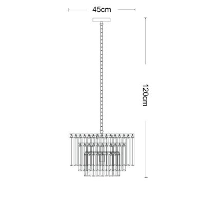 Ceiling Lamp OLFUS 5xE14 H.120 (máx)xD.40cm with transparent cristals and gold plate