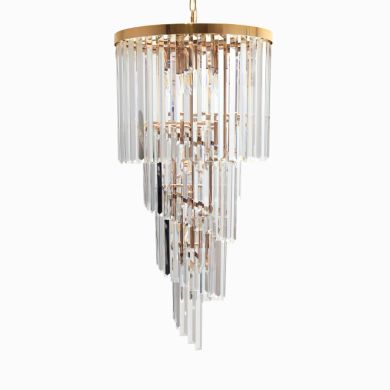 Ceiling Lamp OLFUS 9xE14 H.180(máx.)xD.40cm with transparent cristals and gold plate