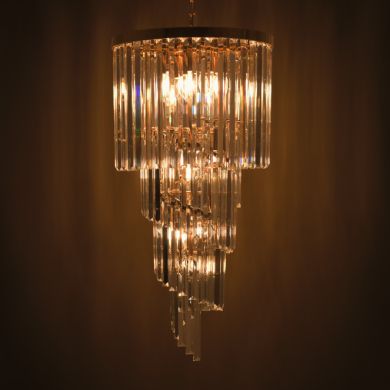 Ceiling Lamp OLFUS 9xE14 H.180(máx.)xD.40cm with transparent cristals and gold plate